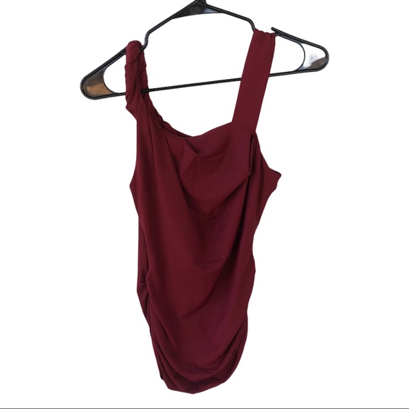 Black Halo Twist Shoulder Strap Top Burgundy Sz S